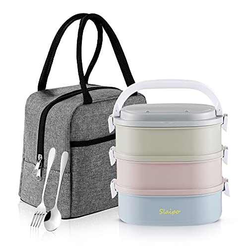 Slaipo Bento Box Adult Lunch Box, Lunch Box for Men Women with Insulated Lunch Bag, Stainless Steel Salad Lunch Containers, Stackable Leakproof Lunch Kit