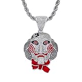 KMASAL Horror Clown Pendant Hip Hop Iced Out Bling Chain 69 Halloween Cosplay Necklace with 24 Inch Stainless Steel Rope Chain
