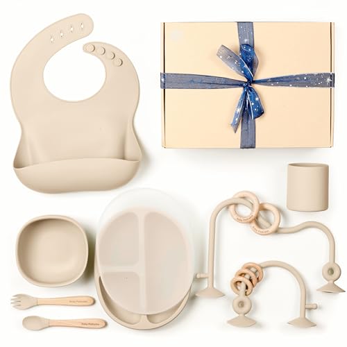 Image of Baby Pastuzzo Set of Silicone Feeding Set 6 in 1 and Educational Montessori Toys, for Baby and Infant Toddlers (Beige)