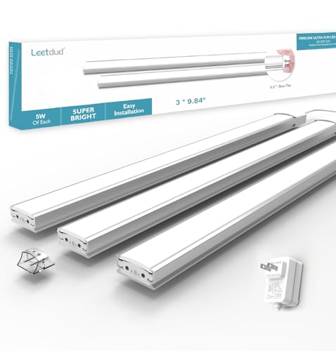 Leetdud Under Cabinet Lighting Plug in, 10 Inch (2+1) Pcs Kitchen Counter Lights,4000K Super Bright Ultra Thin LED Underabinet Light Bar for Cupboard,Shelf,Sink,Workbench