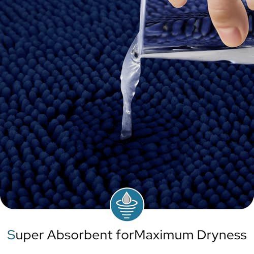 Image of BYSURE Navy Blue Bathroom Rugs Sets 3 Piece with Toilet Lid Cover Non Slip Extra Absorbent Plush Chenille Soft Washable Bath Mats