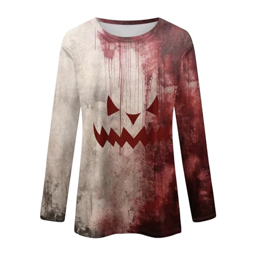 Halloween Shirts for Women Long Sleeve Plus Size Fashion Crewneck Comfortable Tshirts Halloween Costumes for Women