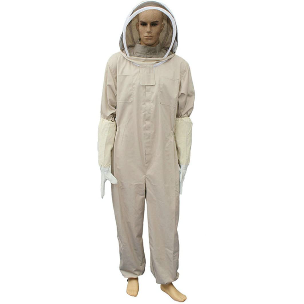 Traje de apicultura, equipo de apicultor, protección de cuerpo completo, guantes de velo para principiantes comerciales, beige, XL