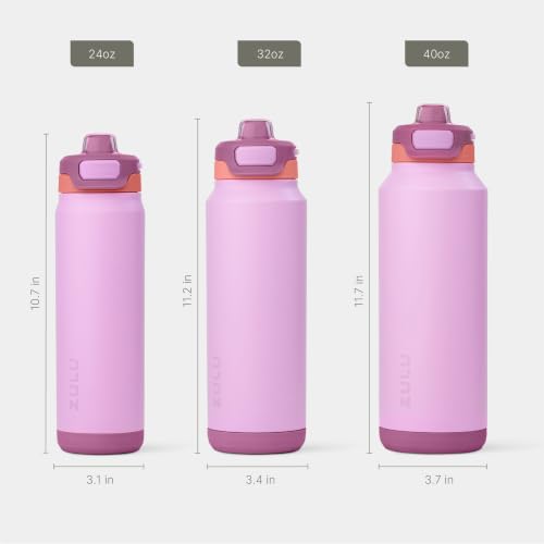 Image of ZULU Powerfill Pro 40oz Stainless Steel Water Bottle with Quick Fill Lid, Triple Walled Vacuum Insulated Metal, Leak Proof Locking Lid, Sip and Chug, Reusable BPA Free, Sherbert