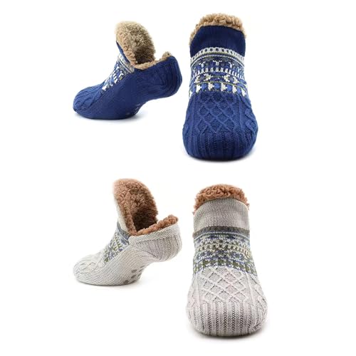 Slipper Socks for Adults Women Men Non Slip Warm House Socks with Grips Winter Thick Fuzzy Cabin Thermal Socks Cozy Gifts for Husband Wife