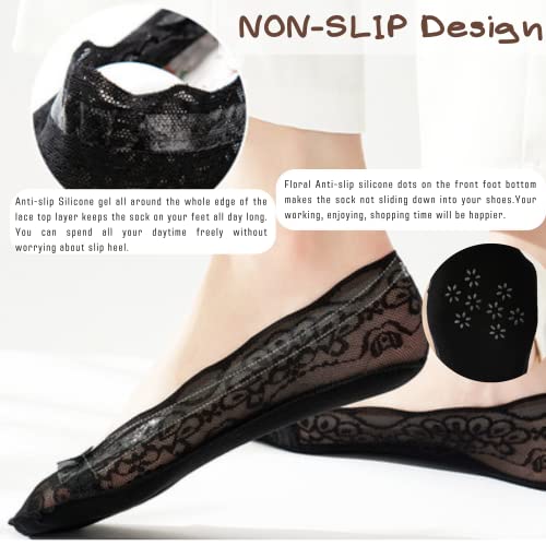 Women's Lace No Show Liner Socks Ladies Low Cut Lace Nonslip Socks Invisible Summer Thin Socks (5-8, 8-10) 5 Pairs4