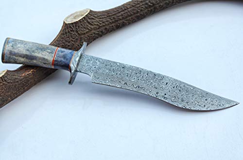 Uk Unique Sharp Knives Bk-3023 Handmade Damascus Steel 15.00 Inches Damascus Steel Hunting Knife - Camel Bone Handle With Damascus Steel Gurd/Pommel #TOP4