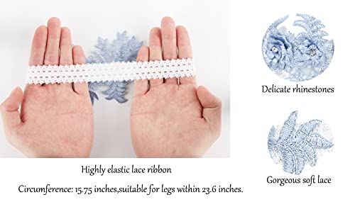 CITUYER Garters for Brides Wedding Garter Elasticated Soft Lace Garter Bridal Wedding Accessories Bride to be Gifts（Rhinestone-Indigo） — view 5