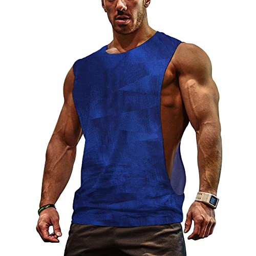 Hombre Sisa Baja Secado Rápido Camiseta Sin Mangas para Culturismo De Entrenamiento Camisas Musculosas Sin Mangas Azul XL Cover