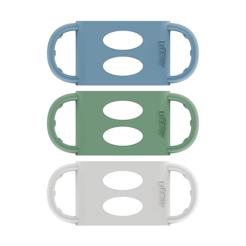 Milestones™ 100% Silicone Baby Bottle Handles, Wide-Neck, Light Blue, Green, Gray, 3 Pack, 4m+