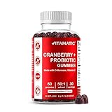 Vitamatic Cranberry Gummies with D-Mannose, Probiotics, Vitamin C – Plant-Based Botanical Extract – Vegan, Non-GMO – 60 Count