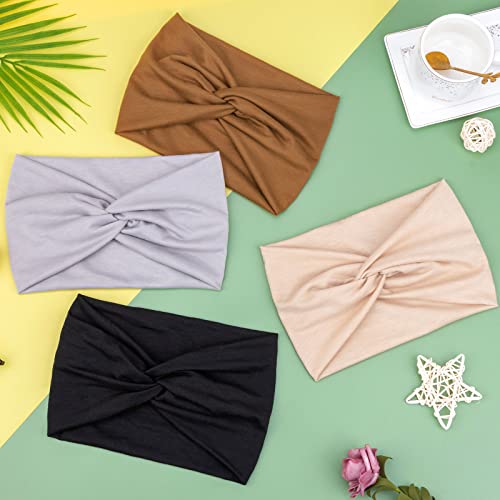 DRESHOW 4 Pack Turban Headbands for Women Wide Vintage Head Wraps Knotted Cute Hair Band Accessories2