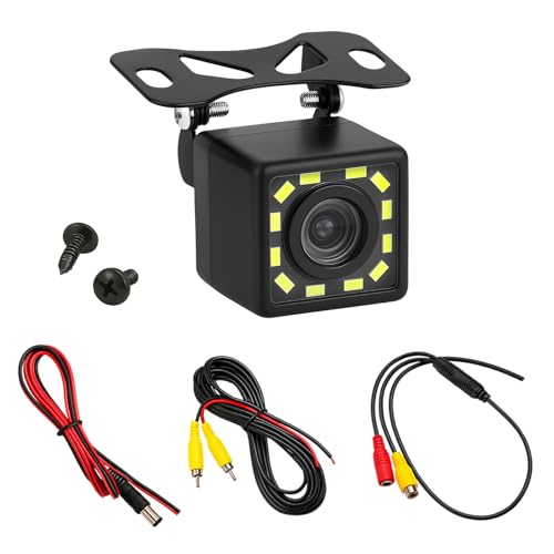 Cámara de Visión Trasera 12V 720P HD, 170° Gran Angular con Súper Visión Nocturna y 12 LED IR, IP68 Impermeable con Cable de 6m para Coche, SUV, Camión y Furgoneta