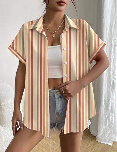 Zeagoo Short Sleeve Summer Tops for Women Casual Button Down Shirts Solid/Striped Business Work Blouses4