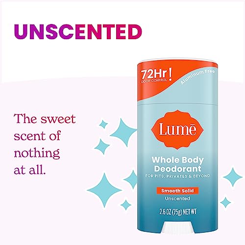 Image of Lume Whole Body Deodorant - Smooth Solid Stick - 72 Hour Odor Control - Aluminum Free, Baking Soda Free and Skin Safe - 2.6 Ounce (Pack of 3) (Clean Tangerine, Lavender Sage, Unscented)