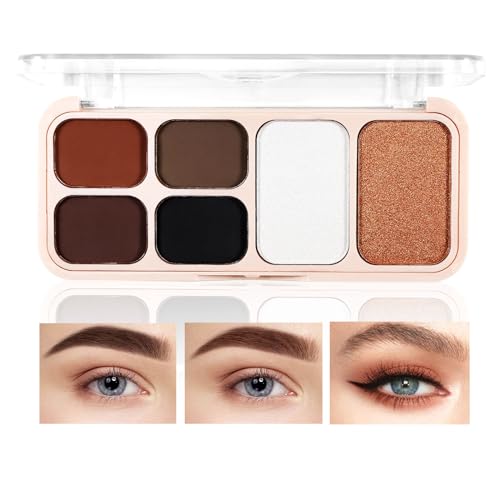 Boobeen Set de Polvos para Cejas y Paleta Iluminadora, Paleta de 4 Colores de Polvos para Cejas 2 Colores de Polvos Iluminadores para Crear Maquillaje de Contorno y Brillo