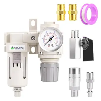 TAILONZ PNEUMATIC 1/2 Inch NPT 2 in 1 Air Filter Pressure Regulator Combo Piggyback, Air Tool Compressor Filter with Gauge AF4000+AR4000