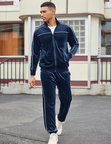 COOFANDY Mens Velour Tracksuits 2 Piece Set Outfits Zip Up Sweatsuits Velvet Jacket Pants Set3