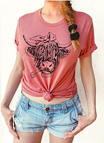 Cow Shirts For Women Cute Cattle Cowgirl T-Shirt Funny Animal Graphic Farm Life Tee Casual Short Sleeve Holiday Tops(As Shown, Xl) #TOP1