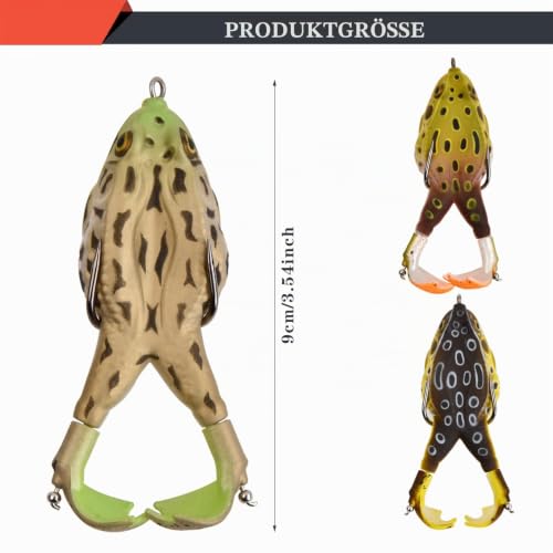 Foto von Hoxfly 3 Stück Soft Frosch Angelköder, Double Haken 360°Soft Bait Silikon-Angelköder, 3D Double Propeller Frogs Weiche Köder, Koeder Angeln Köder Haken Set für Angelausrüstung, Angelbegeisterte
