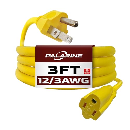 3 Ft Yellow Extension Cord, 12 Gauge Heavy Duty Power Extension Cord for TV