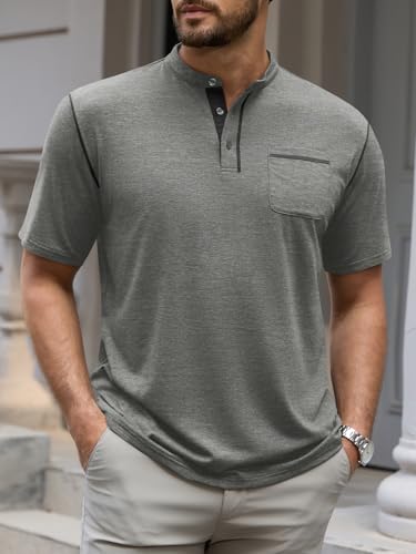 Humordream Mens Henley Shirts Short Sleeve T Shirt Summer Casual Shirt with Pocket White — view 3