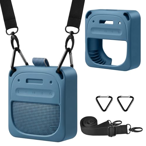 Silicone Case for Bose New SoundLink Micro Portable Bluetooth Speaker (2nd Gen), Wireless Outdoor Speaker Cover Sleeve with Detachable Adjustable Shoulder Strap- Blue (Case Only)