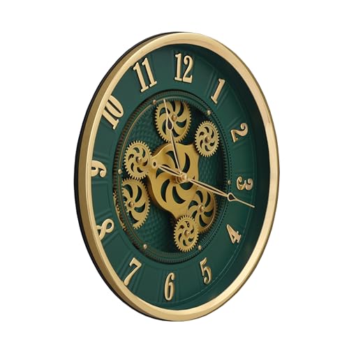 Image of HARDSTONE Premium Luxury Wall Clock Silent Non-Ticking Mechanism Elegant Green & Gold Design Modern Decorative Timepiece for Living Room, Bedroom & Office Decor 16 Inch