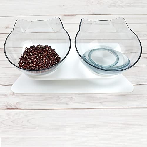 Cat Bowls 15° Tilted Platform Feeder Raised Feeding Double Bowl with Stand for Pet Food Water