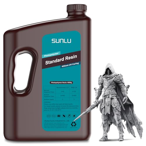 SUNLU 4KG Standard Resin Grey 3D Printer Resin 405nm UV Curing Standard Photopolymer Rapid Resin for LCD/DLP/SLA Resin 3D Printer High Precision Low Shrinkage Grey 4000g