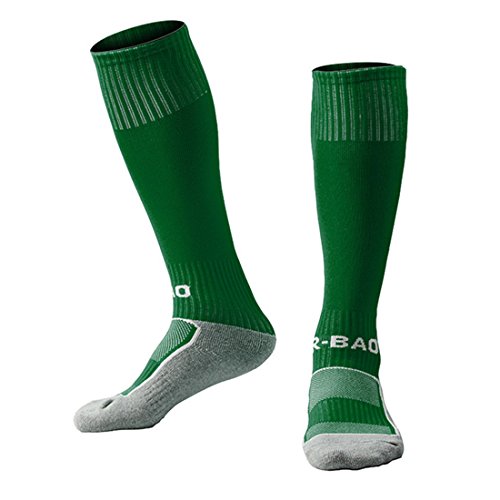Yohope Unisexe Haute rayé Sport Football/Football/Hockey Coton Chaussettes pour Les Enfants 8-13 Ans (Vert foncé) Cover