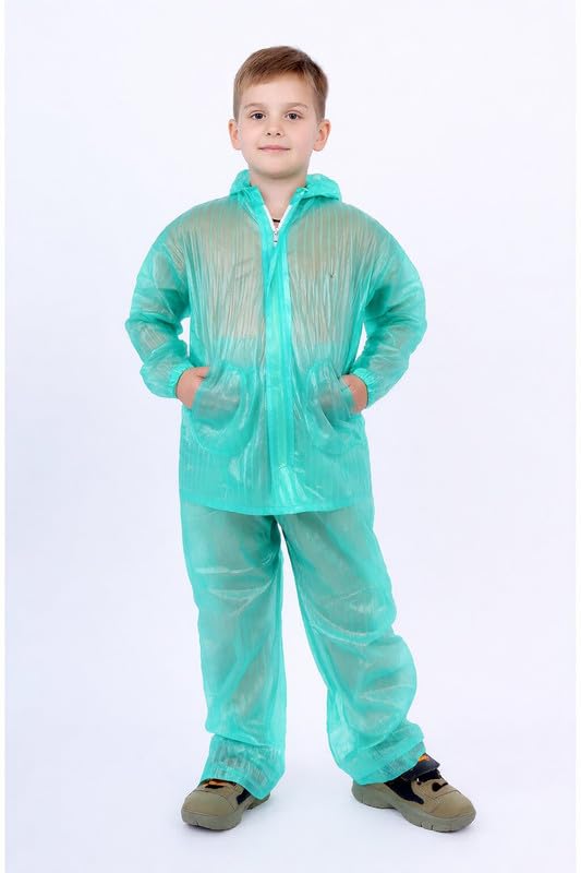 Image of Kids Raincoat with Pants | Waterproof PVC Rainwear Set with Hood & Pockets | Lightweight Full-Length Rain Suit for Boys & Girls | Includes Carry Bag (Pack of 1)