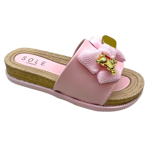 Image of sole london Womens Ladies Mid Wedge Flatform Espadrilles Mules Sandals Shoe Size Bow Sandals_ PINK 6