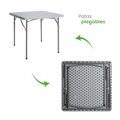 Miniatura 4 de Solycarpa Mesa Cuadrada 87 X 87 Cm Con Patas Plegables De Exterior, Jardín, Catering, Hostelería Y Eventos. Auxiliar Para Comedor Y Camping. Fácil De Transportar, Portátil Y De Pvc.