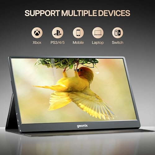 Image of GEONIX 17.3 inch Full HD 1080p IPS Portable Monitor, Ultra-Slim, IPS, 350 Nits Brightness, Foldable Kickstand Cover, Dual Speakers, USB-C & Mini HDMI, for Laptop /Phone /Console, 1 Year Warranty (Black)