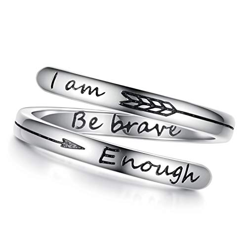 925 Sterling Silver Inspirational Adjustable Rings Birthday Graduation Jewelry Gifts for Women Girls (I am enough - Be brave)