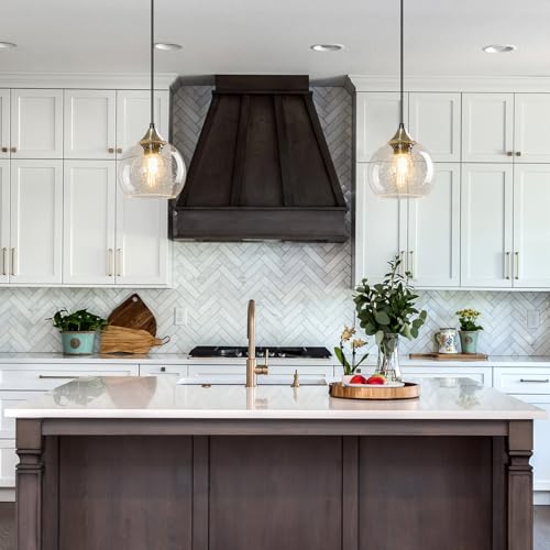 Image of Clear Glass Pendant Lights Kitchen Island Lighting Globe Pendant Light Fixtures Modern Pendant Lighting for Kitchen Island Bedroom Living Dining Room Light Fixture(5.9in, 2-Pack)