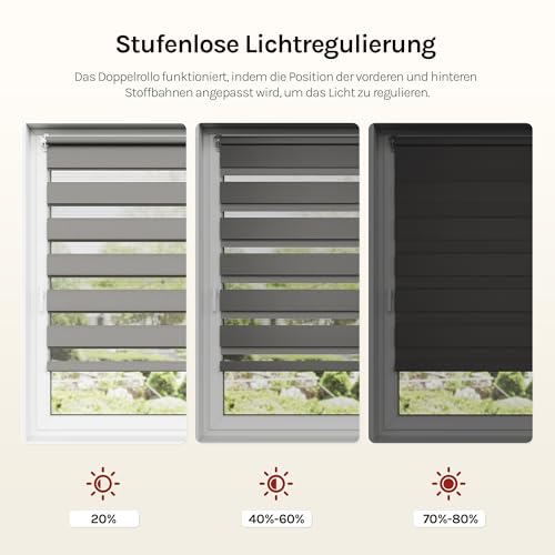 WOLTU Doppelrollo Klemmfix ohne Bohren 90x150 cm, Holzlook Grau – Ansicht 3