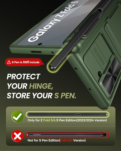 Image of for Samsung Galaxy Z Fold 6 Case with Card Holder & Hinge Protection & Slide Lens Cover, Built-in S Pen Holder & Screen Protector, Heavy Duty Rugged Wallet Phone Cover Case for Z Fold 6, Green