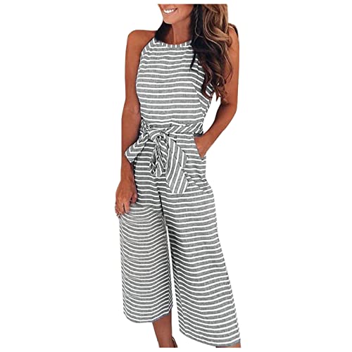 Damen Jumpsuit Breites Bein Einteiler Overall Hosenanzug Baggy Ärmellose...