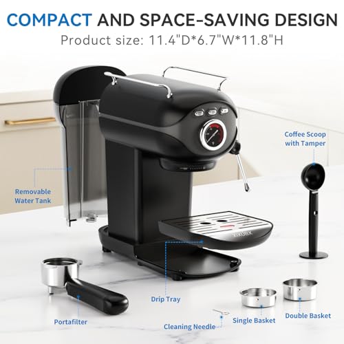 Image of XIXUBX Espresso Machine 20 Bar, Compact Coffee Maker with Milk Frother Steam Wand Professional Espresso Coffee Machine with Removable Water Tank, Latte Cappuccino Machine for Home Office Use