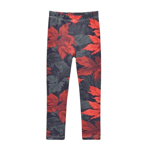 Maple Leaves Red Black Girls Leggings Soft Stretch Workout Yoga Dance Pants for Kids Casual Tights