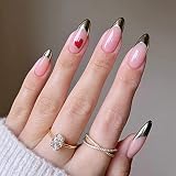Black French Tip Press on Nails Almond with Pink Red Heart Designs Valentine's Day Acrylic Nails Sti