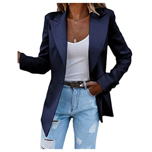 Onsoyours Chaquetas de Traje y Blazers Blazers de Mujer Moda Color Sólido Solapa Manga Larga Mujer Business Casual OL Oficina Negocio Blazer Armada S