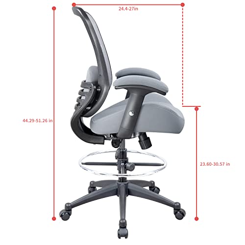 Longboss Drafting Chair Mesh Computer Tall Office Chair, Standing Desk Stool With Lumbar Support Pillow, Height Adjustable Armrest And Adjustable Foot Ring (Gray) #TOP2