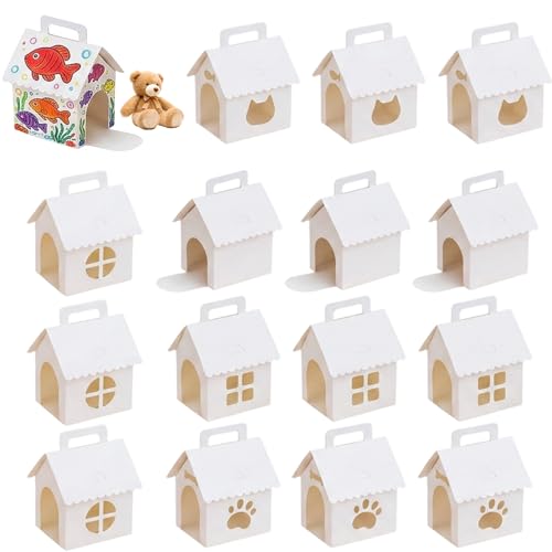 15-Teiliges Bastelset Hundehütte, Miniatur Hundehaus für Adopt a Puppy Party, Hundehütte zum Bemalen als Tischdekoration und Mikrolandschaft Deko