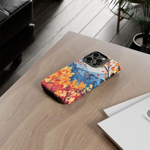 Coque iPhone 14 Pro orange motif arbres d'automne rigide mate