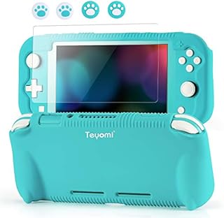Teyomi Case for Nintendo Switch Lite 2019 with Tempered Glass Screen Protector, 4 Pcs Thumb Grips & 2 Game Cartridges, Silicone Protective Cover with Standable, Shock-Absorption & Anti-Scratch Design