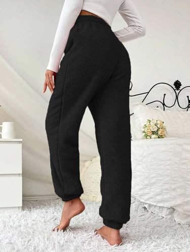 Image of KOTTY Women's Plush Coral Fabric Tapered Fit Pant - Warm Winter Wear with Soft Fuzzy Texture