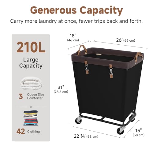 Image of StorageWorks Laundry Basket with Wheels for Clothes, 210L Black Hamper Cart